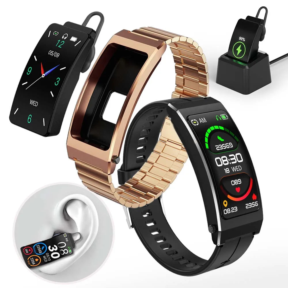 Removable strap 2 in 1 with earphone single touch earbuds sports Run bracelet Heart rate monitor smart talk band wristband