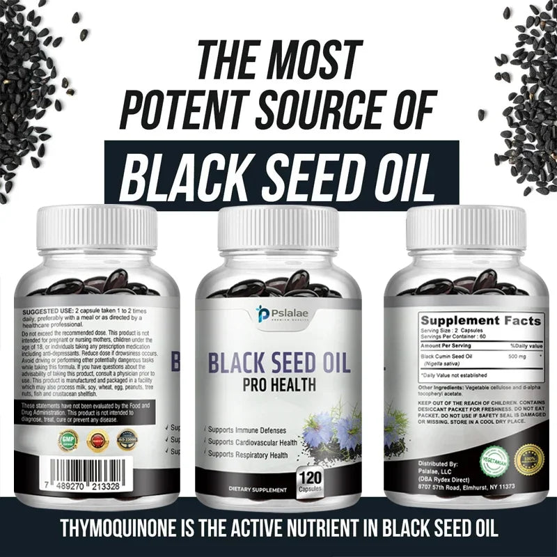 Black Seed Oil Capsules - Supports Immune Defense, Cardiovascular Health, and Promotes Respiratory Health Supplement
