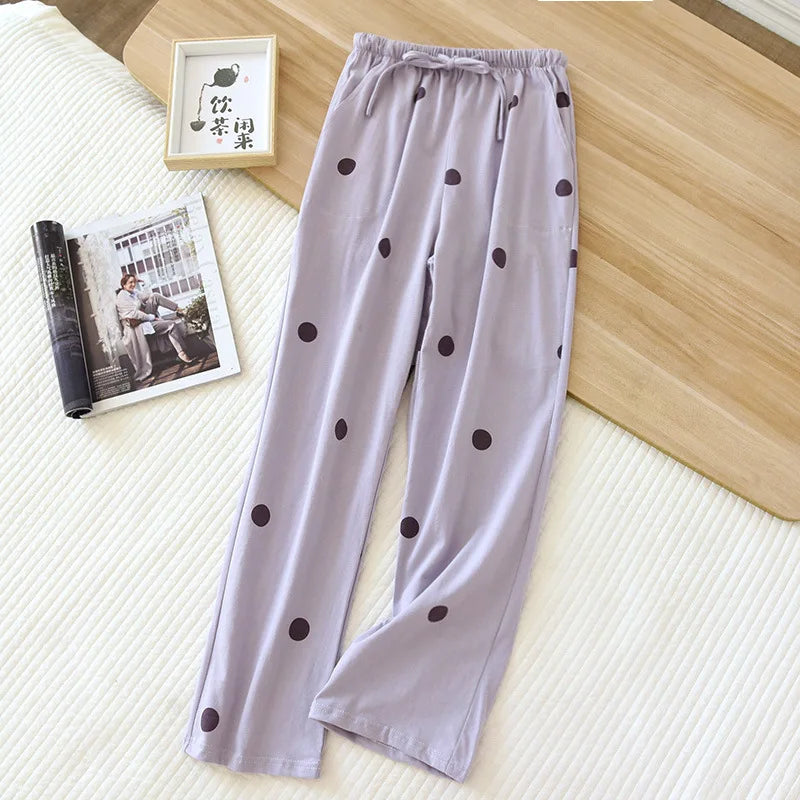 New Spring/Summer Women's Sleeping Pants 100% Pure Cotton Knitted Love Pants Straight Leg Casual Home Pants Lounge Wear