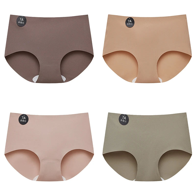 FalllSweet 4PCS Seamless Panties  Ice Silk Underwear Soft Thin Briefs