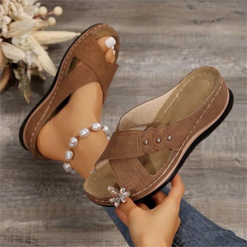 Fashion Woman Shoes Sandals Wedge Shoes For Women Outdoor Slip On Women's Sandals Retro Female Heeled Sandals Footwear