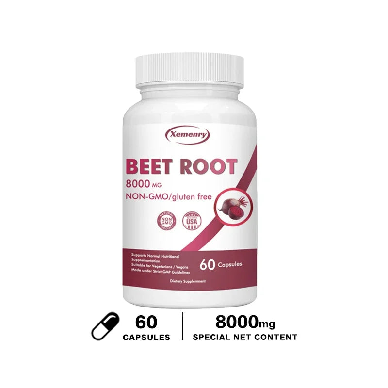 Organic Beetroot Capsules 8000 mg - Athletic Performance, Digestive and Heart Health Supplement