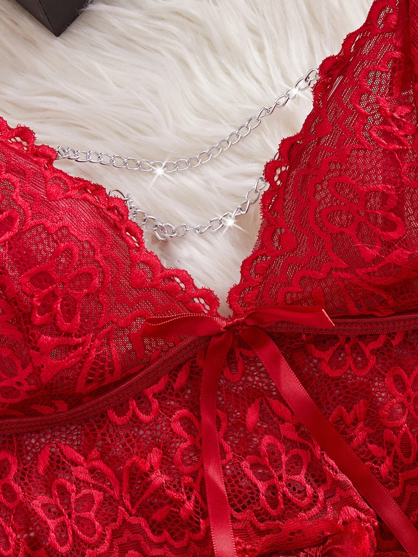 Women Red Lingerie Lace Sleep Wear & Underwear Set