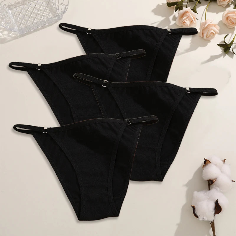 FINETOO 4Pcs Women's Cotton Panties Sexy Metal Ring Waist Underwear Solid Breathable Panties Ladies Soft Briefs Comfort Lingerie