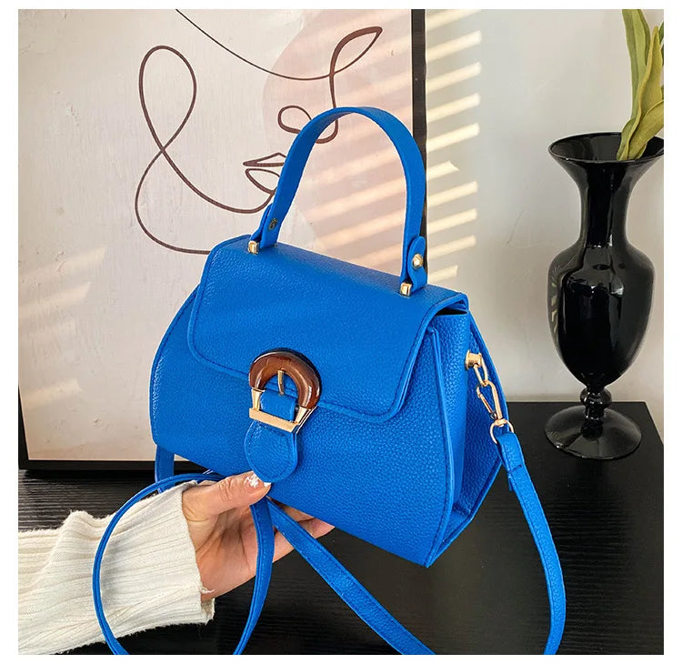 New Stylish and Simple Portable Shoulder Women's Small Square Bag Trendy Lychee Pattern Texture Messenger Bag