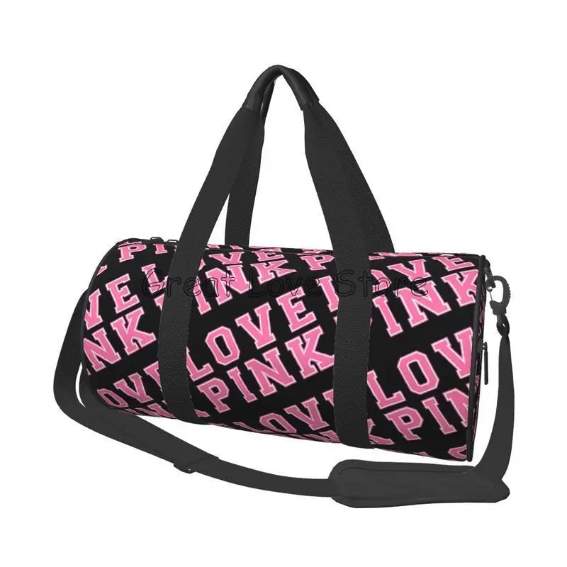 Love Pink Black Portable Sports Gym Yoga Bag Men Large Reusable Water-Resistant Oxford Handbag Vintage Travel Fitness Bag