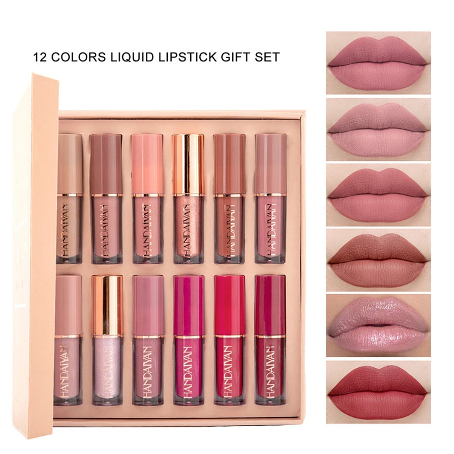 Matte Lip Gloss Set 12 Color Lipstick Smooth And Lasting Display Lip Gloss Waterproof Moisturizing Lipstick
