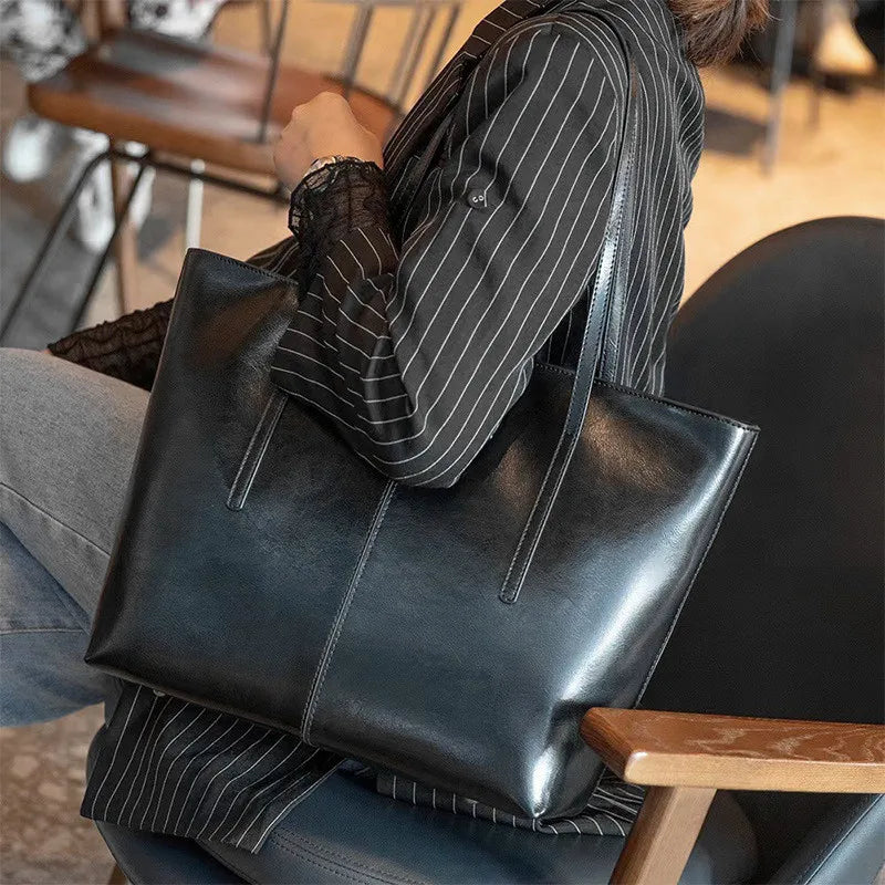 Burminsa Cowhide Genuine Leather Large Tote Bags For Women 2025 Trend Designer A4 Commuter Shoulder Bags Shopper Ladies Handbags