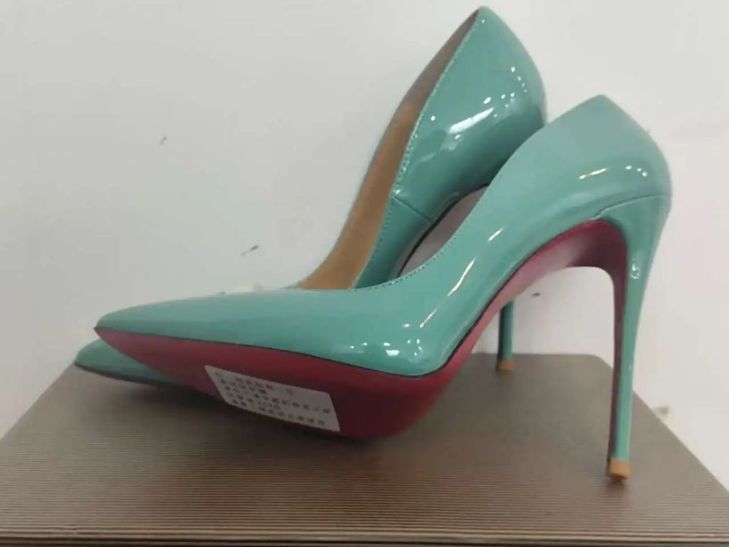 Classic Style Women Patent Pointed Toe Slip On 12cm High Heel Shoes Elegant Ladies Plain Stiletto Pumps Black Red White