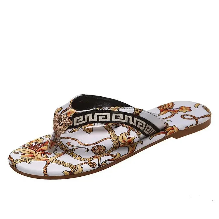 Sexy Flip-Flops Women's Slippers New  Fashion Printing Flat Flip-Flops Outdoor Slipper Flat Slippers Women  Large Size  Sandals