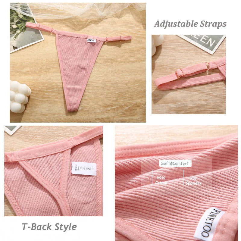 7PCS Cotton Panties Sexy Low Rise Thong For Women Fashion Seamless Solid Color G-String Comfortable Breathable Intimate Lingerie