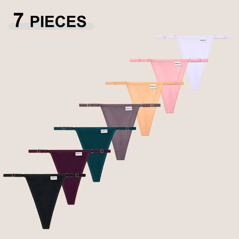 7PCS Cotton Panties Sexy Low Rise Thong For Women Fashion Seamless Solid Color G-String Comfortable Breathable Intimate Lingerie