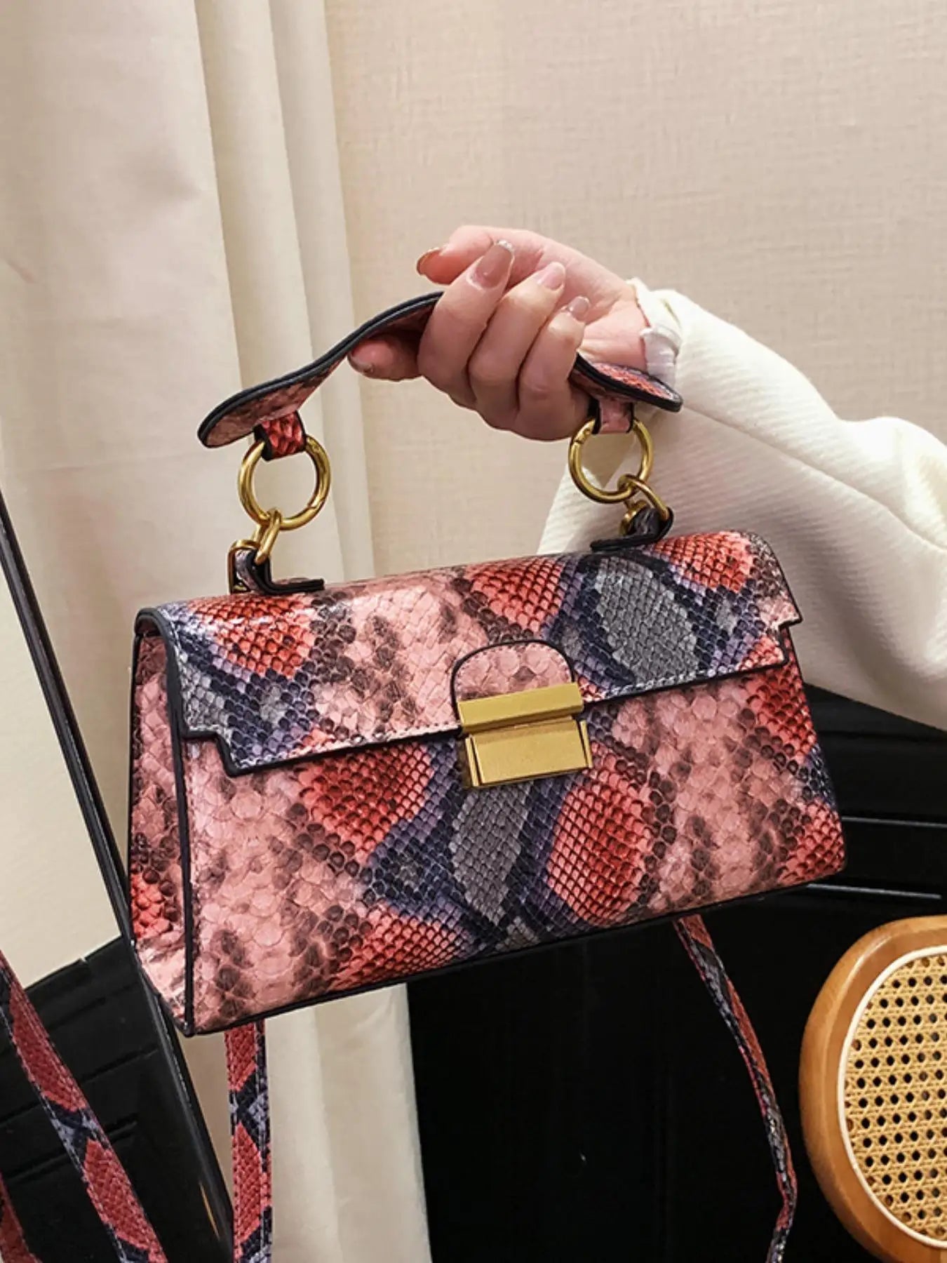 High-end texture light luxury snake print design versatile handhold bag