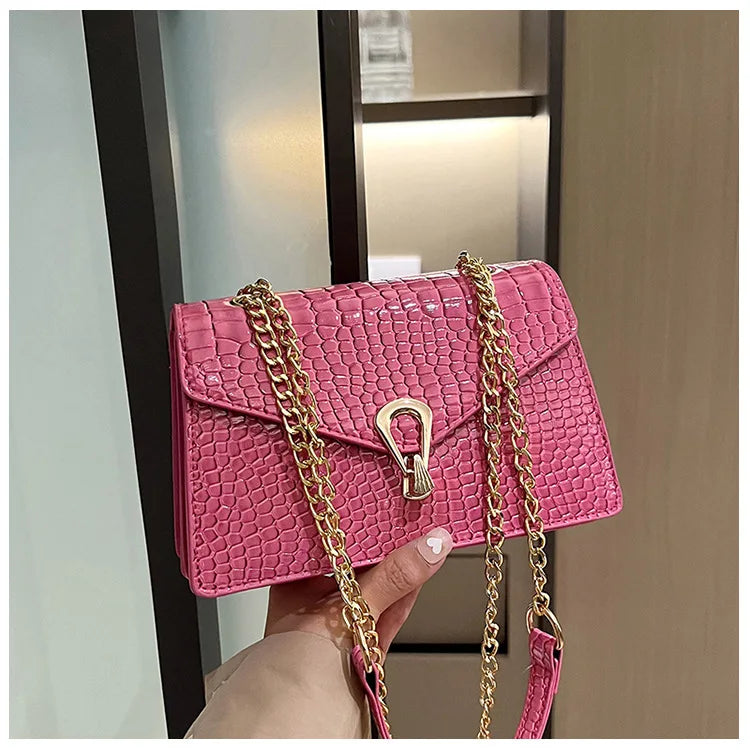 Crocodile Pattern Shoulder Chains Square Pu Leather Handbag