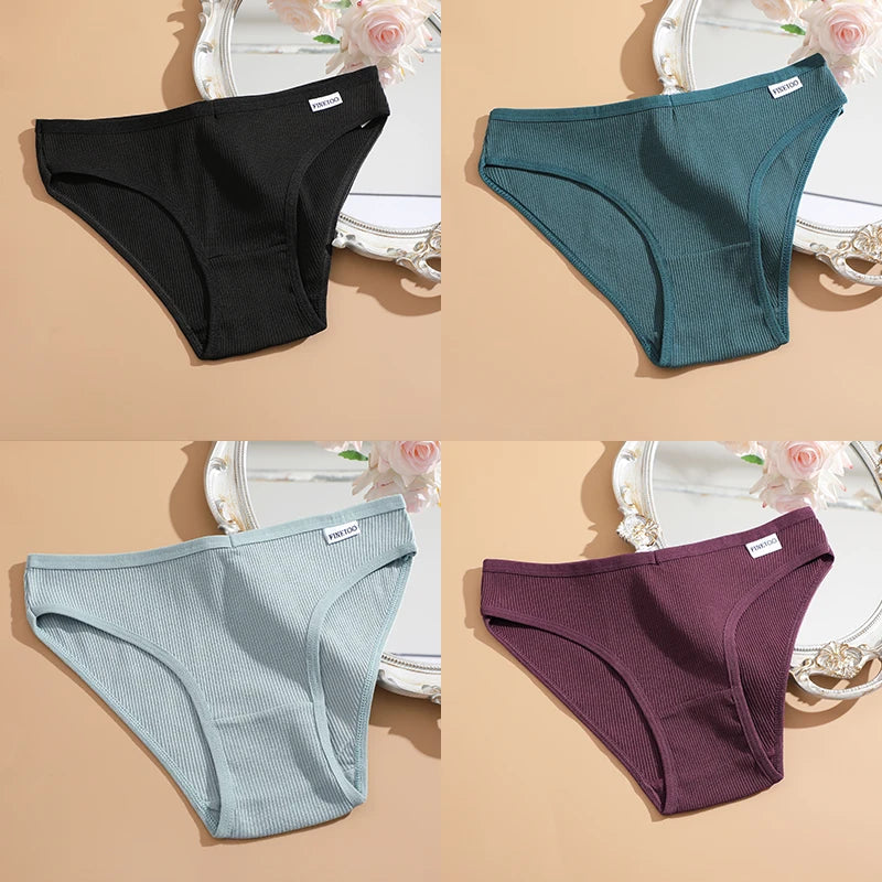 FINETOO 4Pcs/Set M-4XL Cotton Panties Female Underpants Sexy Panties for Women Briefs Underwear Plus Size Pantys Lingerie