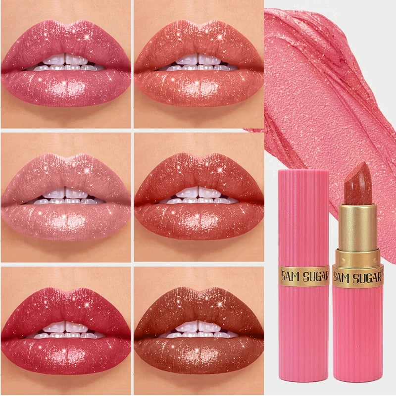 Sparkling Crystal Lipstick Diamond Glitter Metallic Lip Gloss Moisturizes Lips Shimmers with Fine Pearl Brightens Lip Color Balm