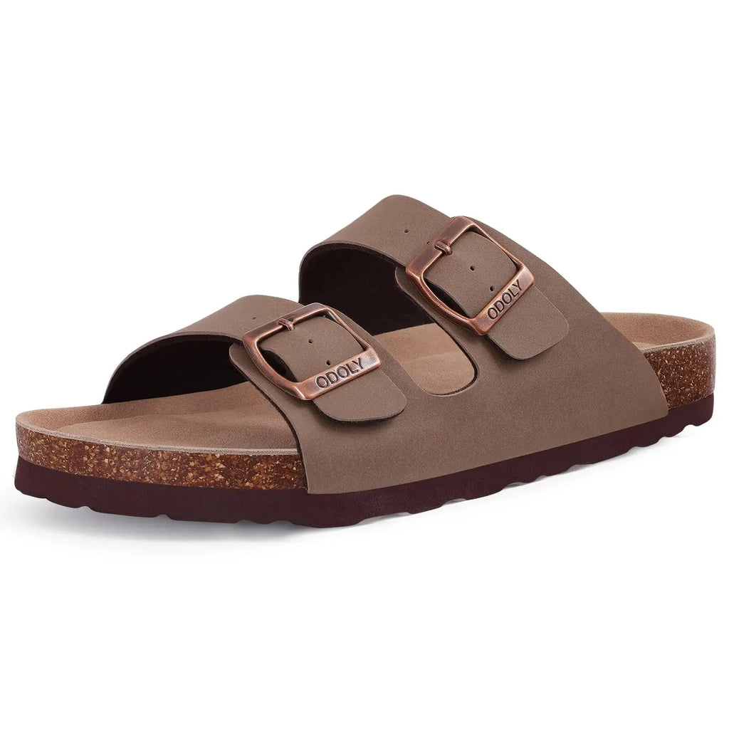 Evshine Platform Suede Sandals for Women Soft Cork Footbed Summer Slides with Adjustable Buckle Outdoor Slides With Arch Support
