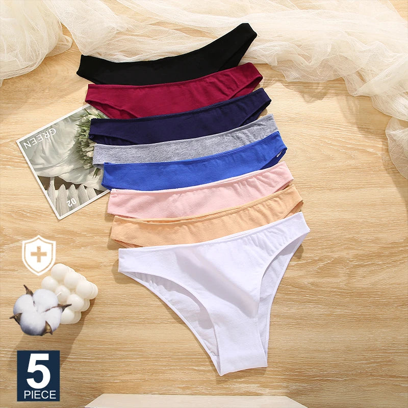 FINETOO 5PCS/Set M-XXL Panties Women Cotton Lingerie Woman Underwear Sexy Femme Underwear Girls Under pant Panty 7 Solid Colors