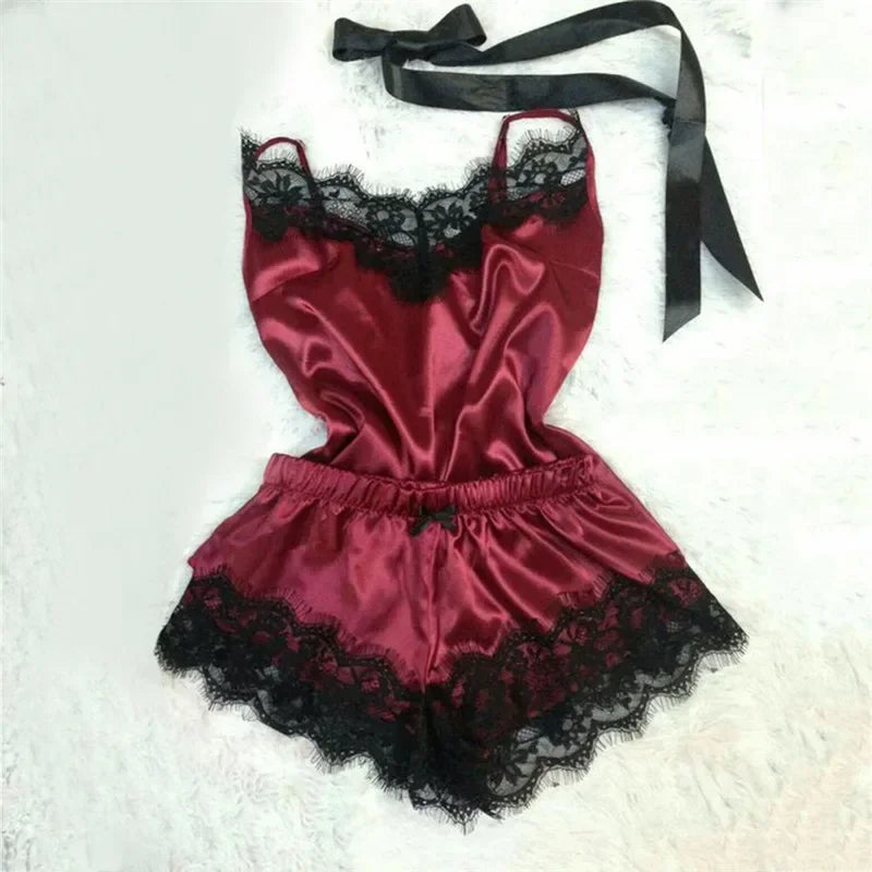 Women Sleep Wear Camisole Bow Shorts V-Neck Tops Velvet Pajamas Sleepwear