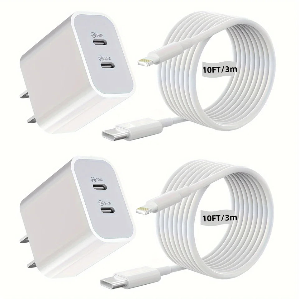 2Packs For IPhone Charger Fast Charging, 40W Dual USB C Wall Charger With 10FT USB C Lightning Cable For IPhone14/13/12/11 Pro