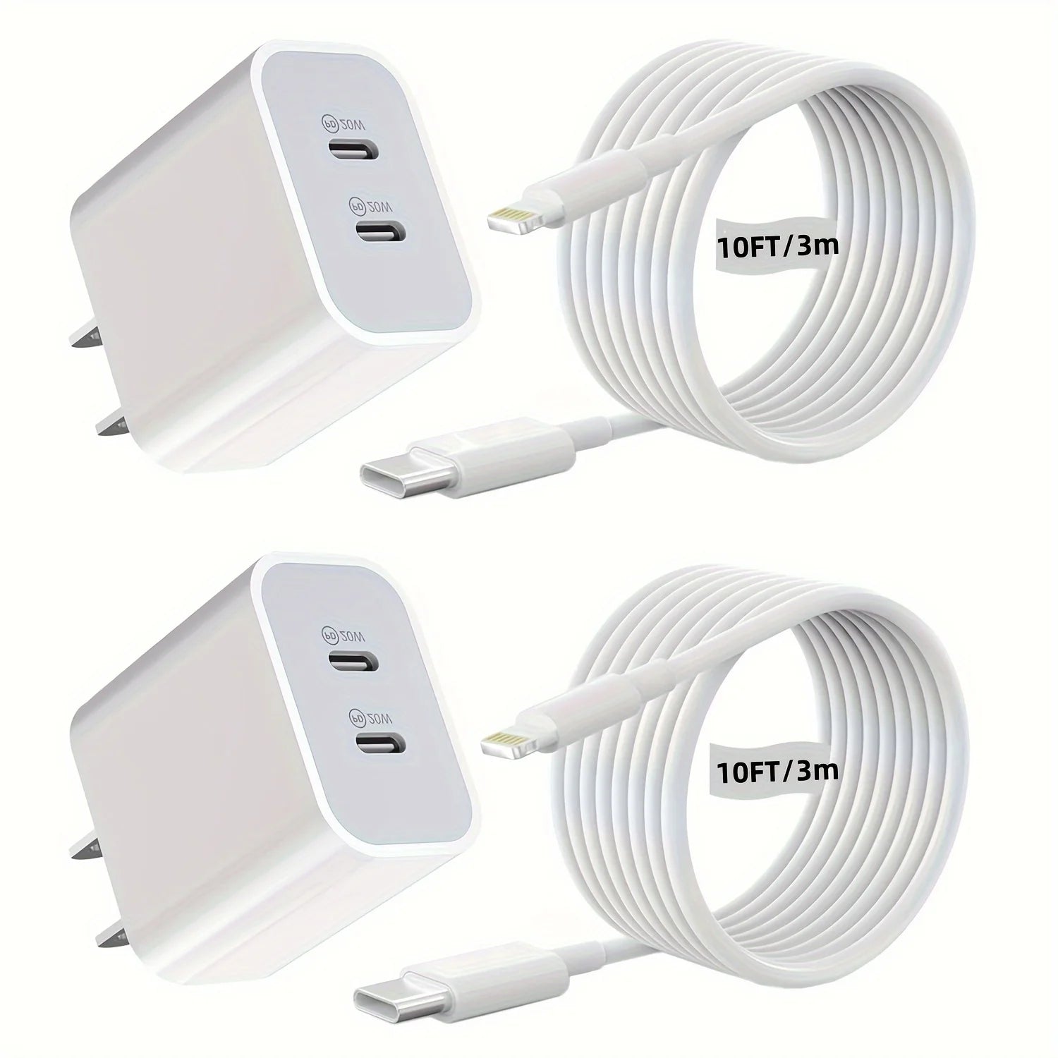 2Packs For IPhone Charger Fast Charging, 40W Dual USB C Wall Charger With 10FT USB C Lightning Cable For IPhone14/13/12/11 Pro