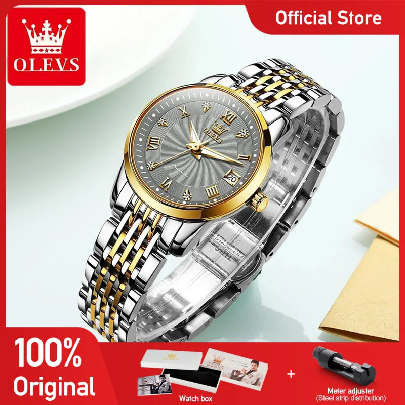OLEVS 6630 Ladies Watch Luxury Elegant Automatic Mechanical Watch Waterproof Luminous  Stainless Steel  Date Watch For Women Set