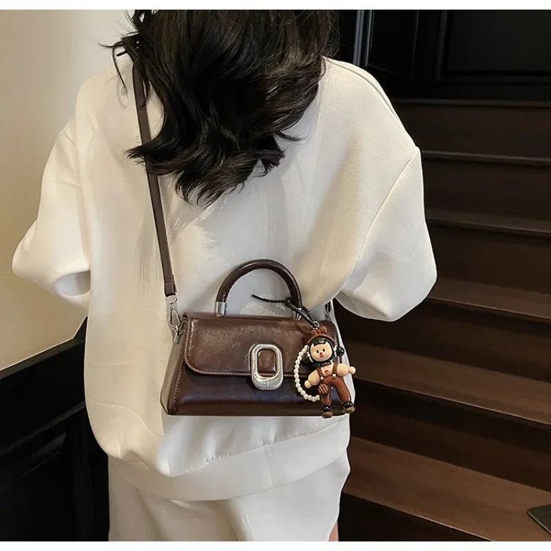 Premium Leather Crossbody Bag - Minimalist Elegant Clutch With Vintage Gold Accents & Party-Ready Charm