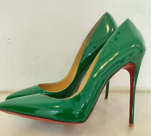 Classic Style Women Patent Pointed Toe Slip On 12cm High Heel Shoes Elegant Ladies Plain Stiletto Pumps Black Red White