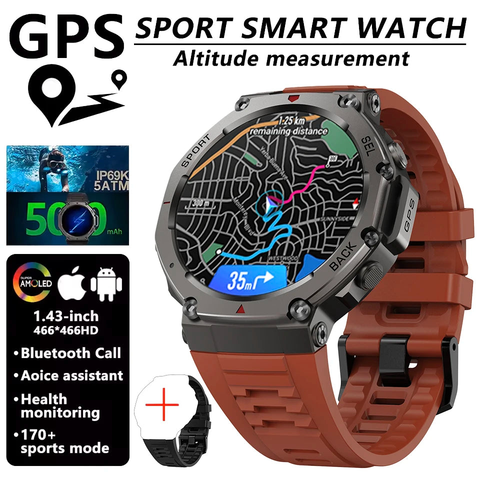 T-Rex 3 Ultra GPS Smart Watch Bulit-in Dual-band GNSS Compass Altimeter Barometric 5ATM IP69K Waterproof AMOLED Call Smartwatch
