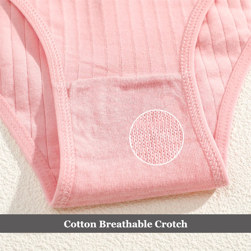 4PCS Cotton Women's Breathable Underwear Sexy Striped Panties Plus Size Low-Waist Briefs Female Comfortable Sport Lingerie S-XXL