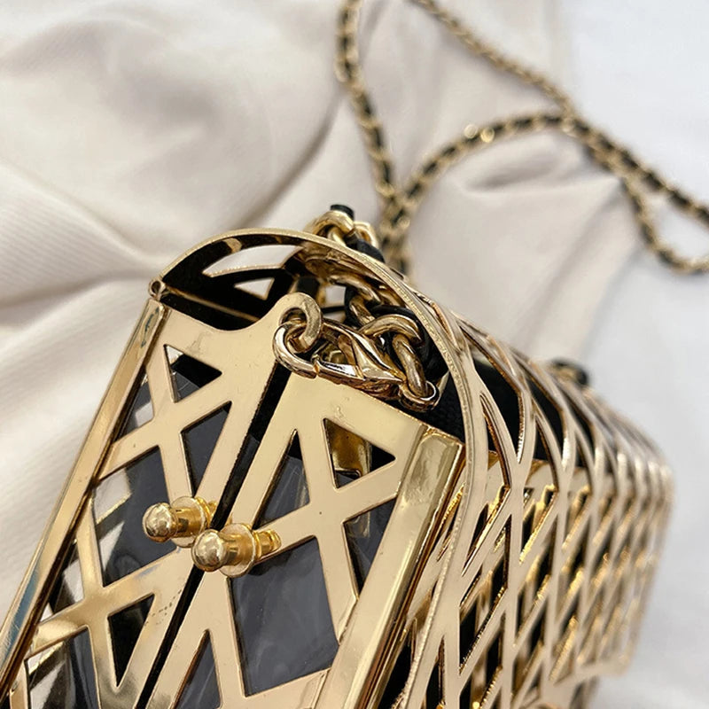 Metal small square hollow all-in-one chain bag