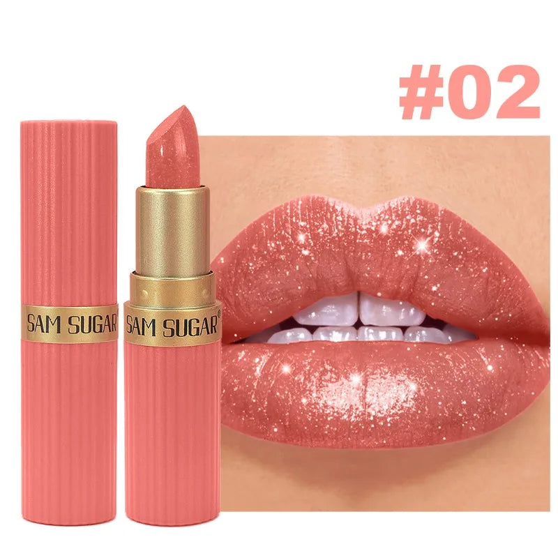 Sparkling Crystal Lipstick Diamond Glitter Metallic Lip Gloss Moisturizes Lips Shimmers with Fine Pearl Brightens Lip Color Balm