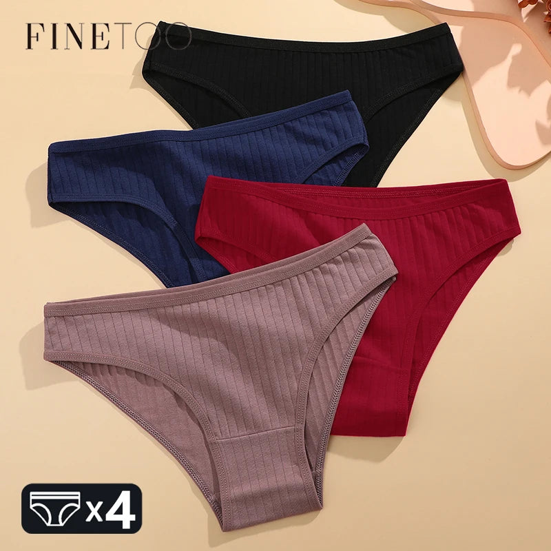 4PCS Cotton Women's Breathable Underwear Sexy Striped Panties Plus Size Low-Waist Briefs Female Comfortable Sport Lingerie S-XXL