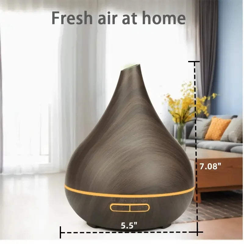 Wood Grain Aromatherapy Humidifier: 16.91oz USB Diffuser with 6 Essential Oils, Timer, LED Light, Soundwave Cold Mist for Bedroo