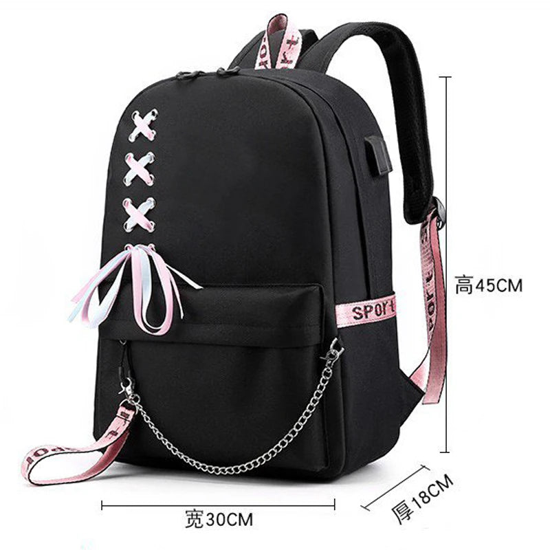 Travel Backpack USB Charging Laptop Bagpack Black