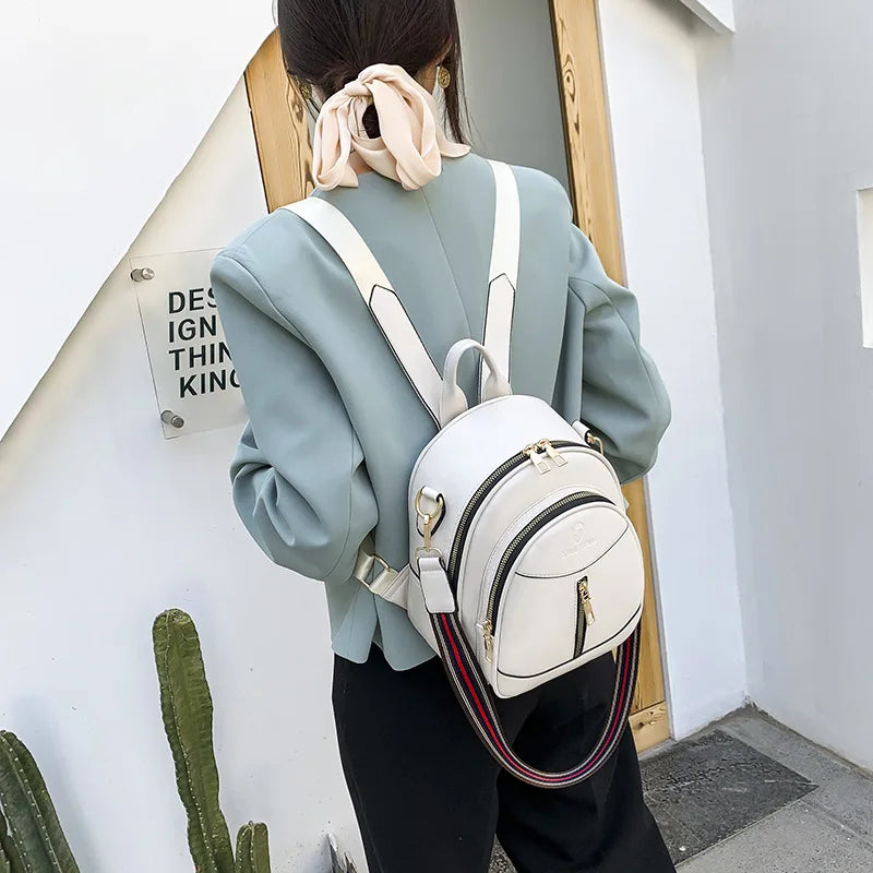 Women Backpacks PU Leather Teenage Shoulder Bags small Pearl Tassel