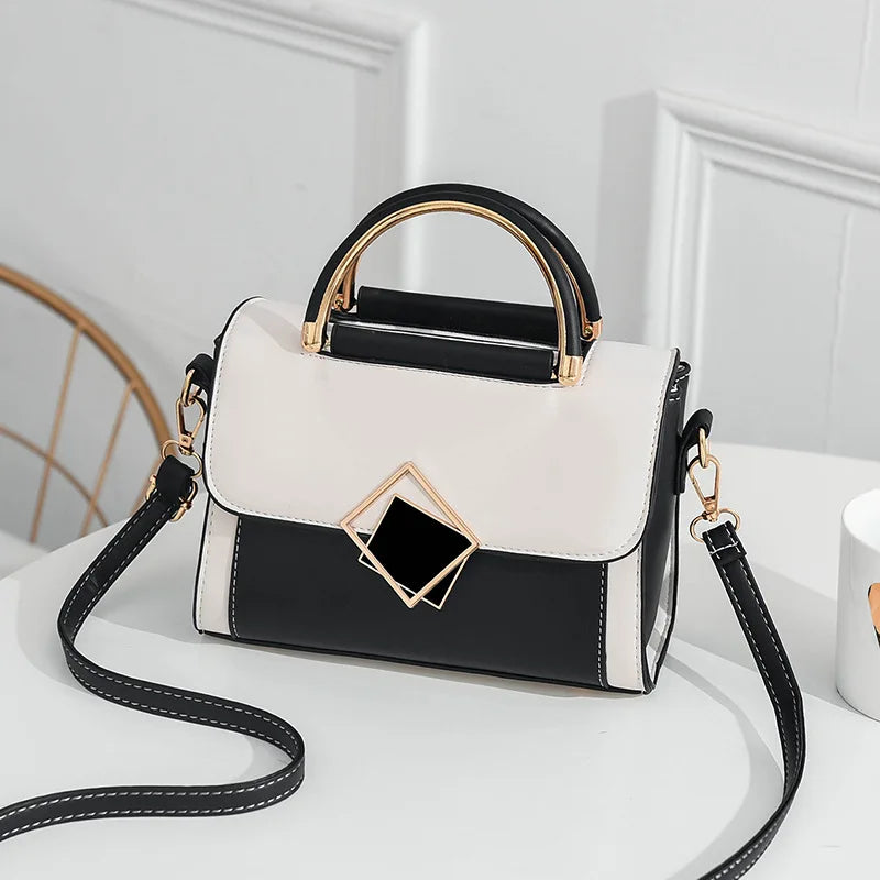 Color blocked women's buckle decorative handbag, crossbody wallet PU leather