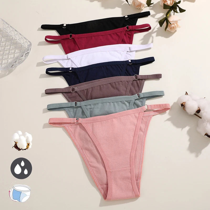 FINETOO 4Pcs Women's Cotton Panties Sexy Metal Ring Waist Underwear Solid Breathable Panties Ladies Soft Briefs Comfort Lingerie