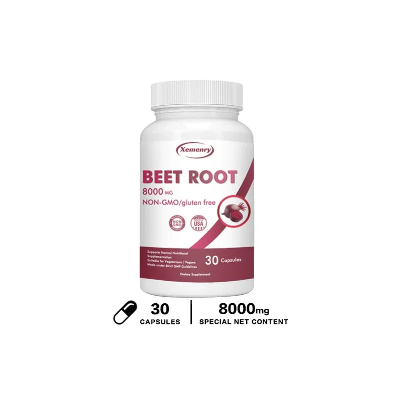 Organic Beetroot Capsules 8000 mg - Athletic Performance, Digestive and Heart Health Supplement