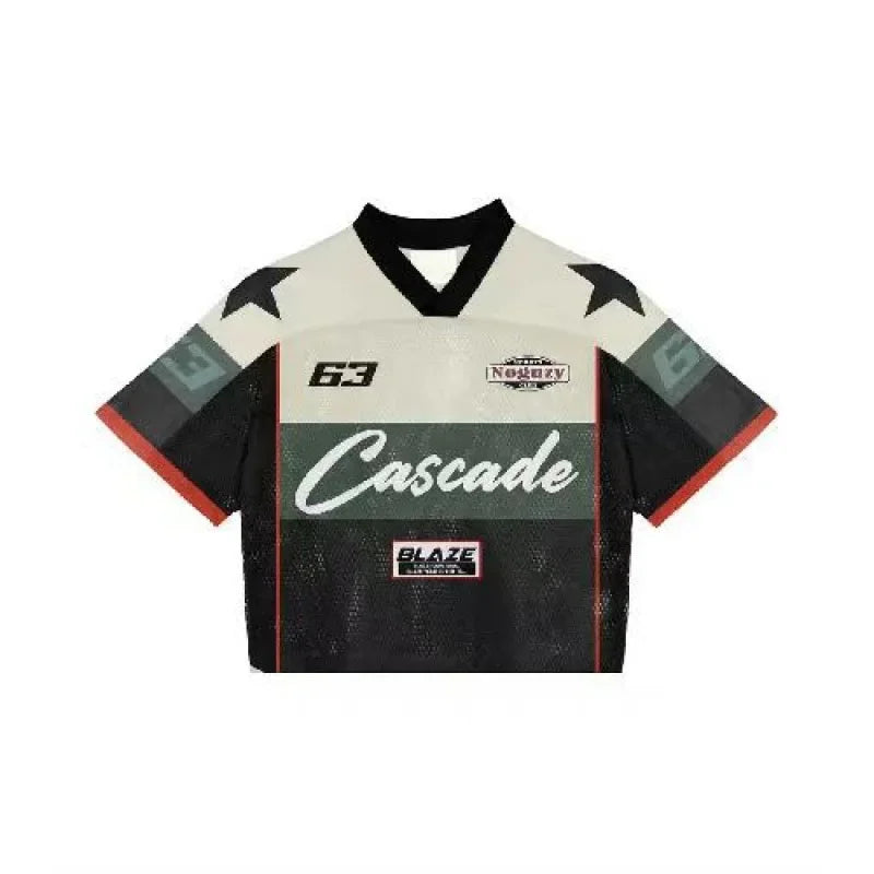 European and American trendy men T-shirts mesh short-sleeved quick-drying football jerseys retro streetwear V-neck loose tops