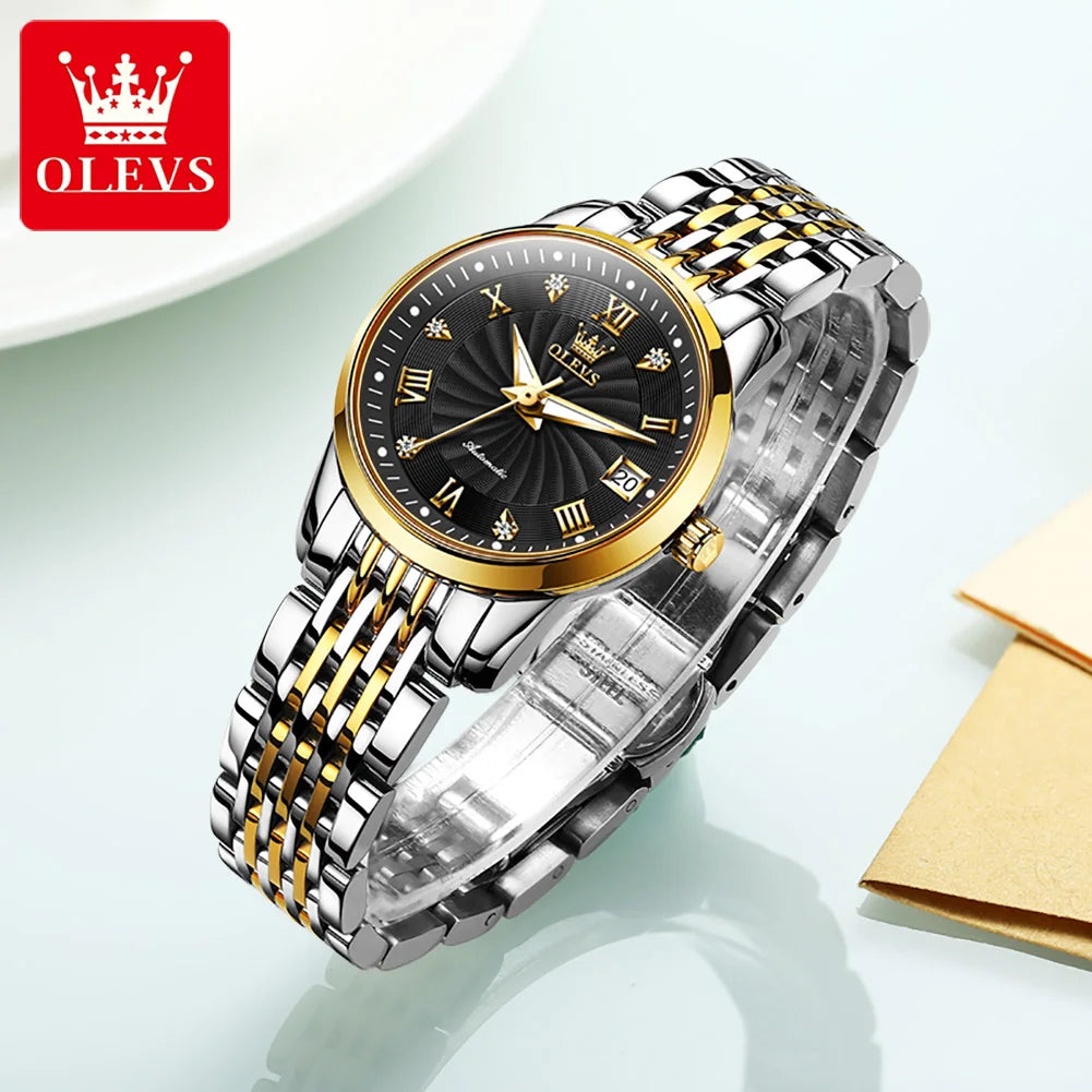 OLEVS 6630 Ladies Watch Luxury Elegant Automatic Mechanical Watch Waterproof Luminous  Stainless Steel  Date Watch For Women Set