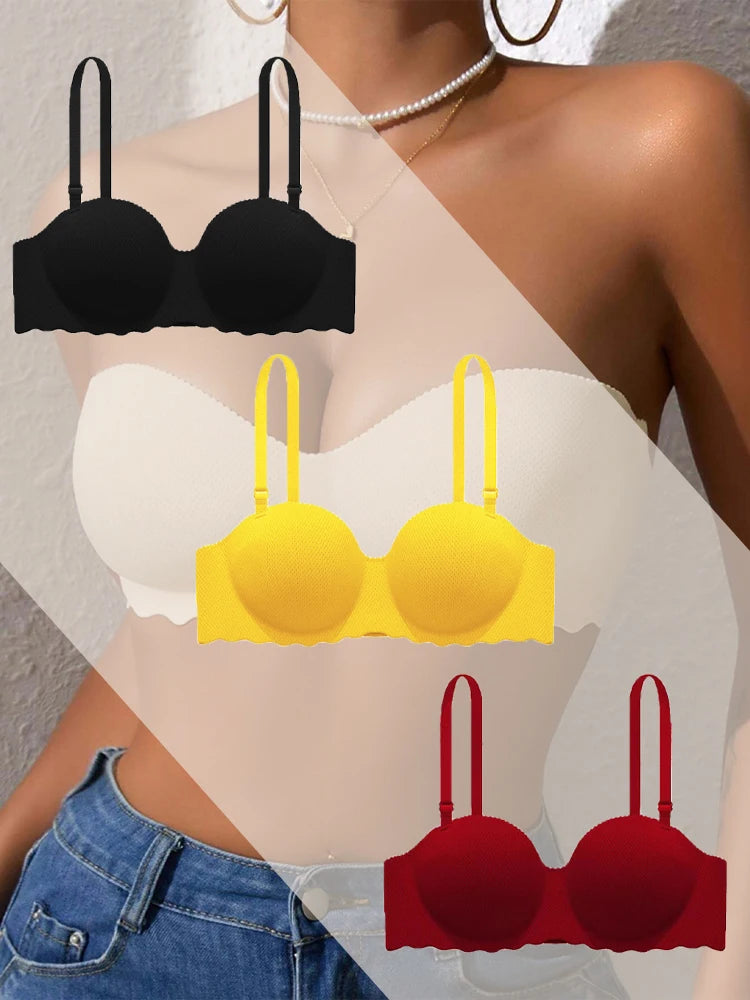 3PCS Women Push Up Backless Bras Sexy Wireless Solid Lingerie Female Detachable Straps Design For Party Wedding Gather Bralette