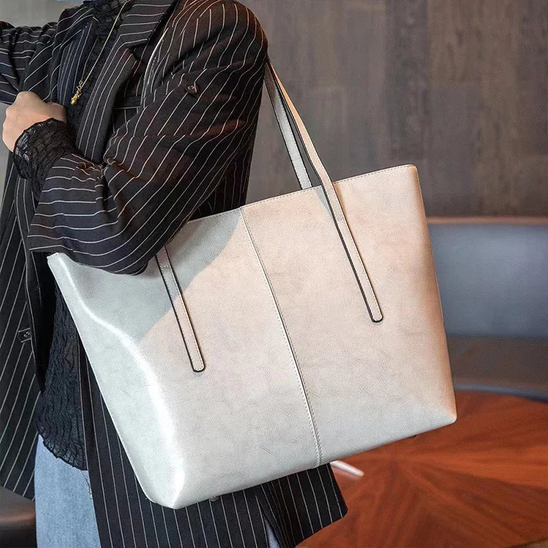 Burminsa Cowhide Genuine Leather Large Tote Bags For Women 2025 Trend Designer A4 Commuter Shoulder Bags Shopper Ladies Handbags