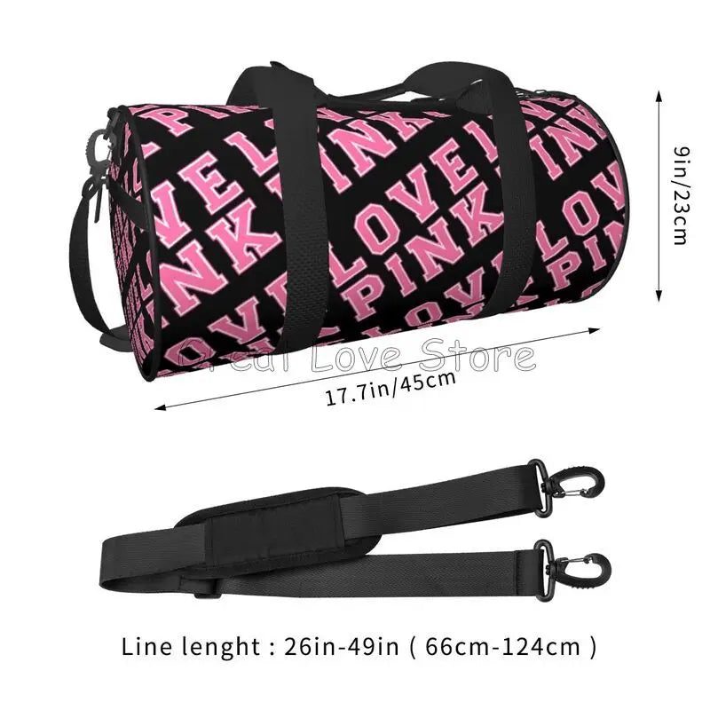 Love Pink Black Portable Sports Gym Yoga Bag Men Large Reusable Water-Resistant Oxford Handbag Vintage Travel Fitness Bag