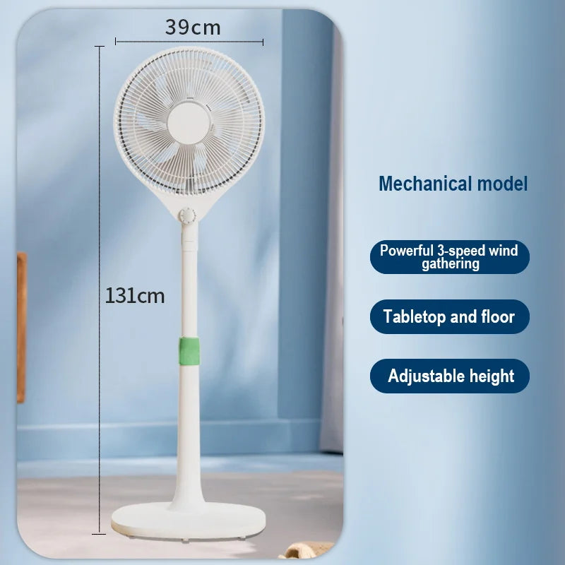 220V Electric Pedestal Standing Fan Adjustable Heigh Desk Air Blower Timing Shake for Living Room Bedroom Kitchen Home Office