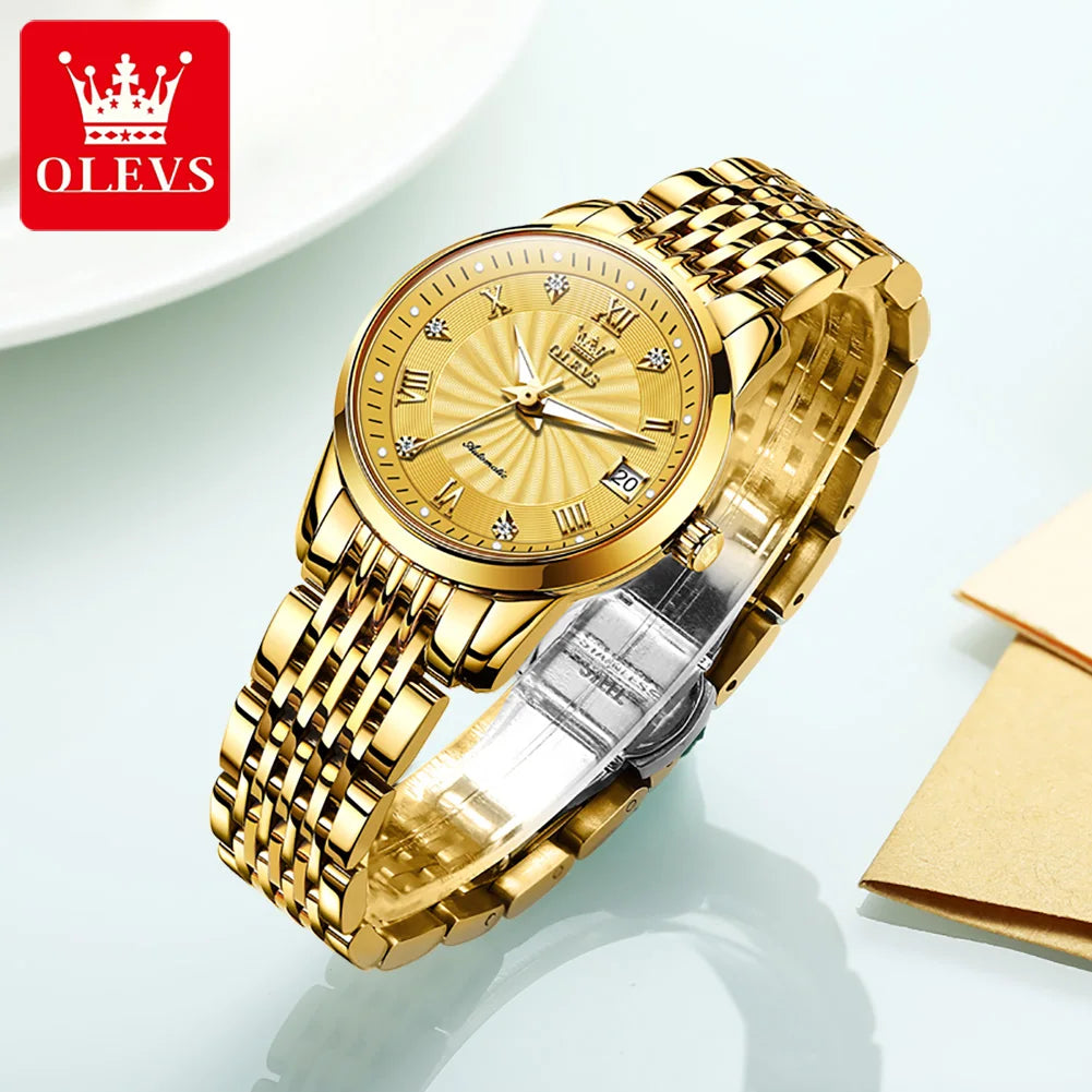 OLEVS 6630 Ladies Watch Luxury Elegant Automatic Mechanical Watch Waterproof Luminous  Stainless Steel  Date Watch For Women Set