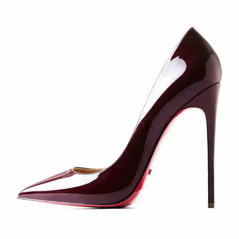 Women's heels 2025 trend Leather Luxury Pumps Red Bottom Pointed Toe High Heels Elegant Stiletto Party Ladies Shoes Woman 12cm