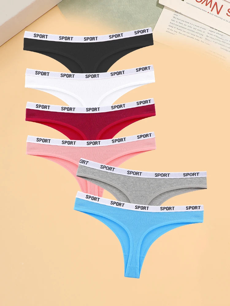 6PCS Cotton Seamless Thong Sexy Sport Brand Panties Low Waist Underwear