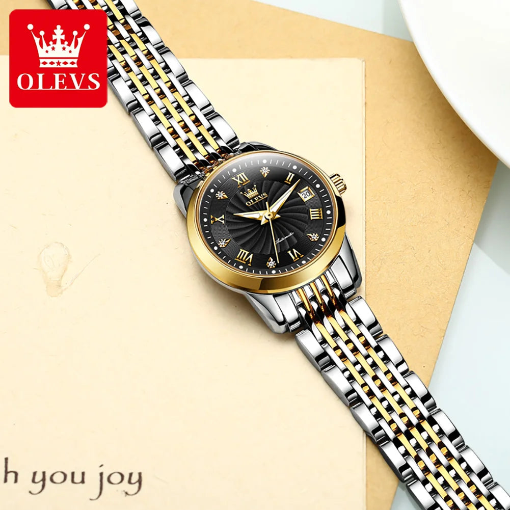 OLEVS 6630 Ladies Watch Luxury Elegant Automatic Mechanical Watch Waterproof Luminous  Stainless Steel  Date Watch For Women Set