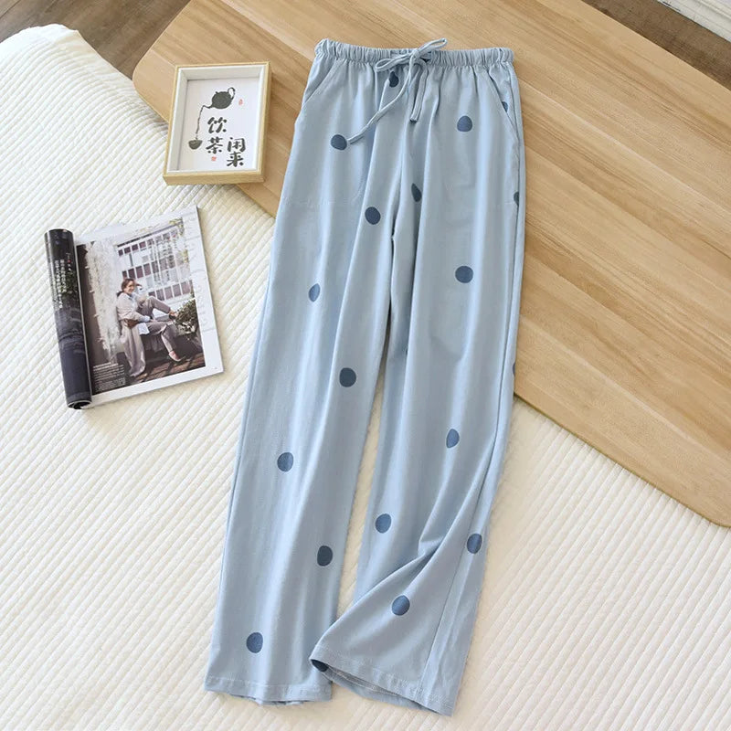 New Spring/Summer Women's Sleeping Pants 100% Pure Cotton Knitted Love Pants Straight Leg Casual Home Pants Lounge Wear